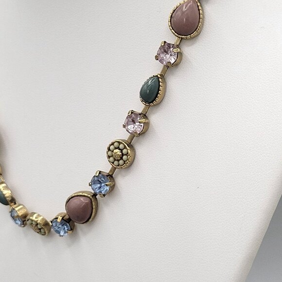 Vida Multicolor Beaded Crystal Necklace Gold Tone Metal Vintage Signed - Picture 4 of 9